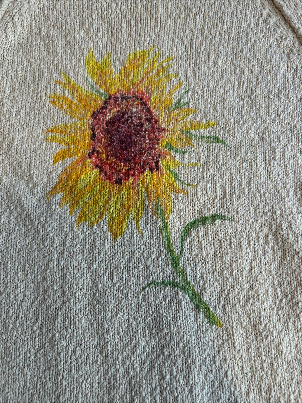 Pilcro Anthropologie Sunflower Knit Sweater Beige Floral Cottagecore Medium - Picture 2 of 4